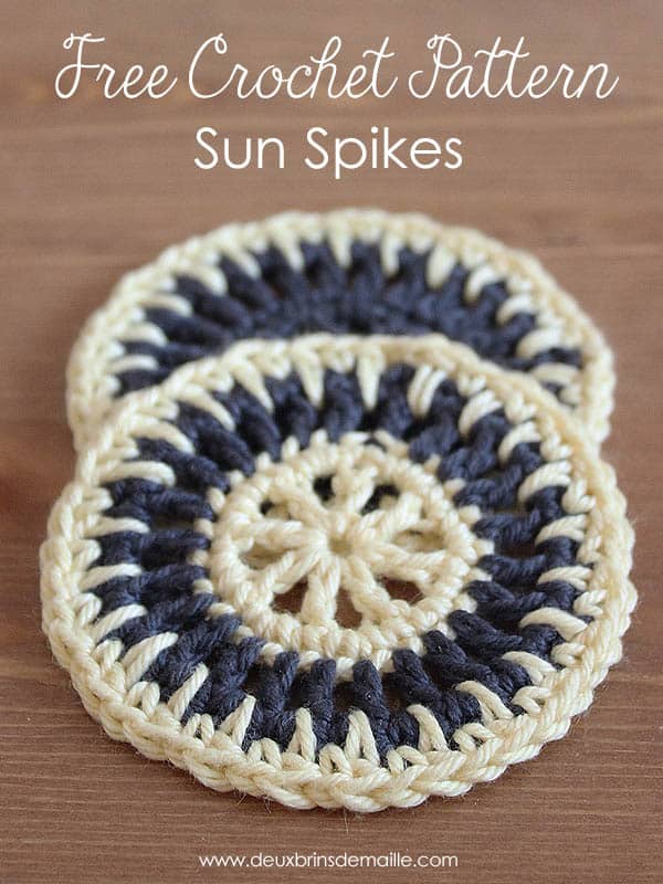 Deux Brins de Maille - Free Crochet Pattern, Sun Spikes Motif in the round